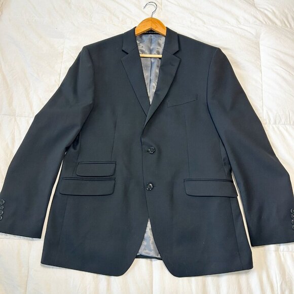 Perry Ellis Portfolio Slim Fit Black Wool Blend Blazer Suit Jacket Men’s 42R - Picture 2 of 8